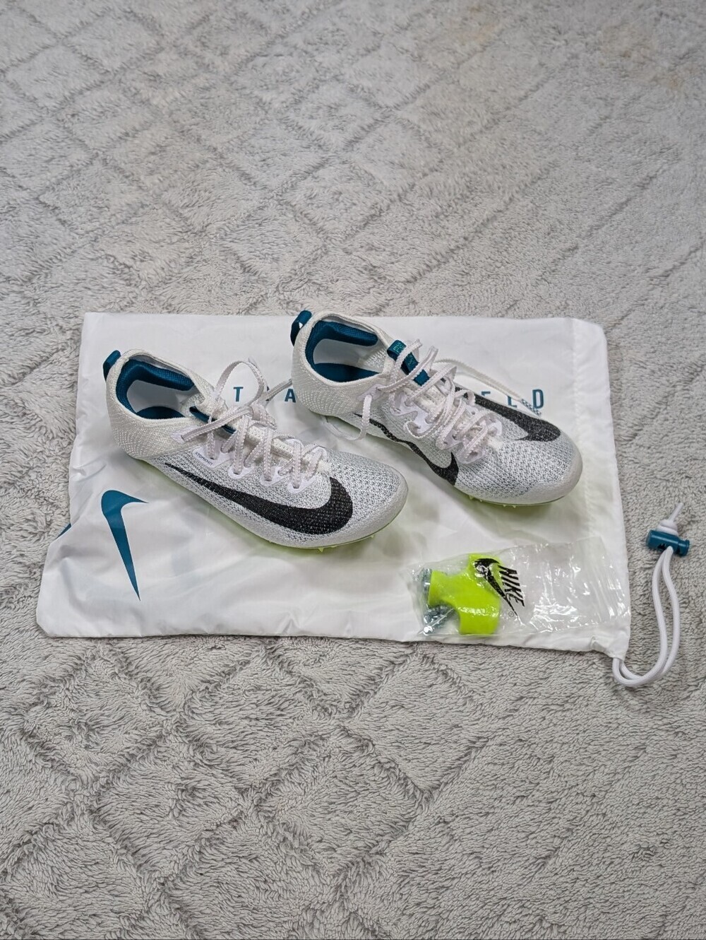 Nike Zoom Superfly Elite 2 White Bright Spruce Sprint Spikes Mens 6.5 FZ9662-100